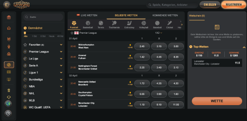 Gransino Sportwetten Homepage