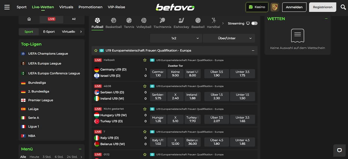 Live Wetten bei Betovo