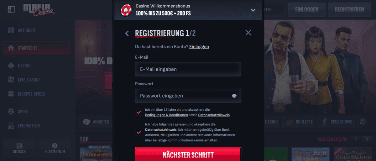 Mafia Casino Registrierung