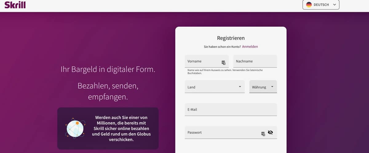 Skrill Anmeldung