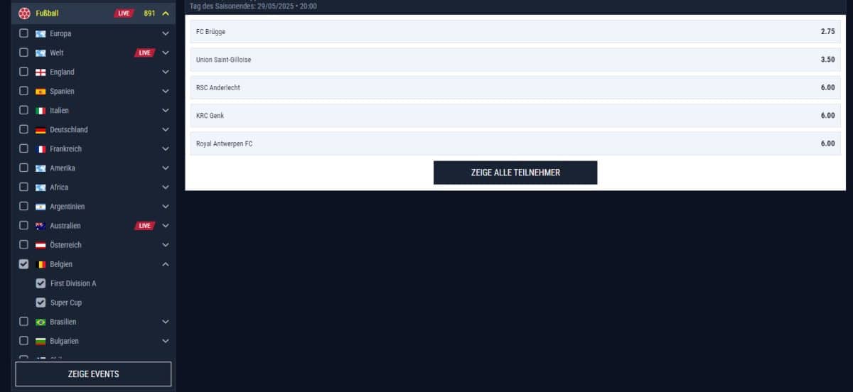 Sportwetten in der Pro League in Belgien