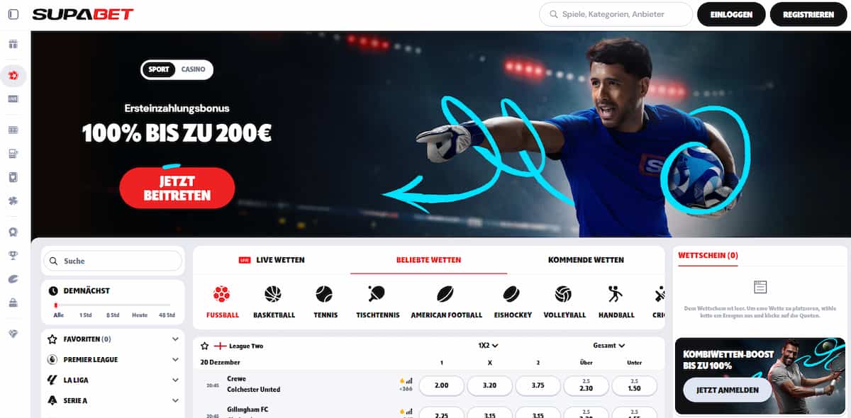 Startseite von SupaBet