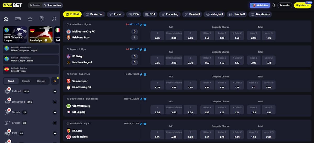 Wettmärkte und Quoten im Überblick bei BDMbet